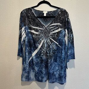 Chicos  Blue and Black V-Neck Top